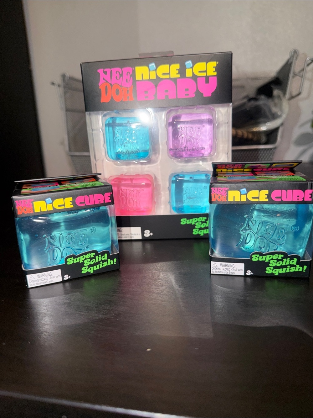 Nee Doh Nice Ice Baby Squish Toy Set - 2 blue Cubes … pack of 3 bundle